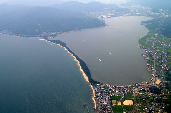 日本三景・天橋立の空撮(北側から)